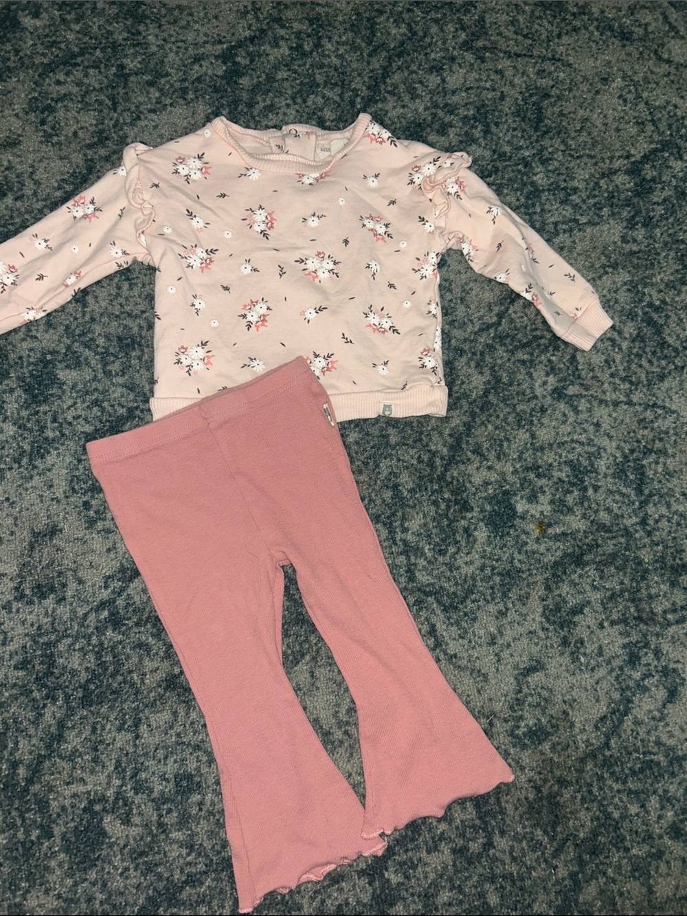 Girls' Pink Floral Top & Pink Ribbed Pants Matching Set